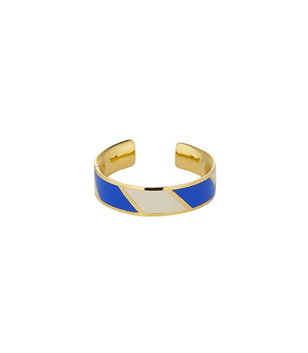 Adjustable Ring Striped Candy Cobalt White Design Letters