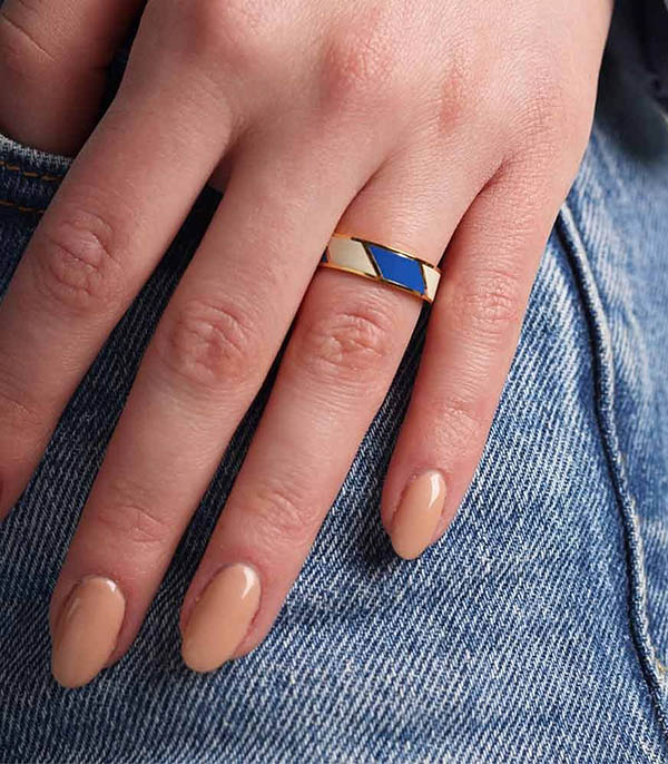 Adjustable Ring Striped Candy Cobalt White Design Letters