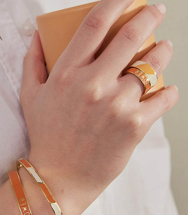 Adjustable Ring Big Striped Candy Orange White Design Letters