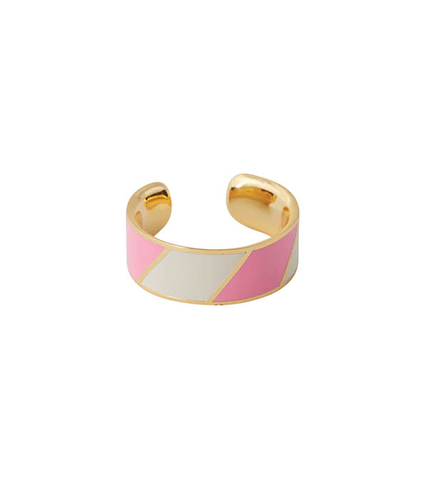 Adjustable Ring Big Striped Candy Pink White Design Letters