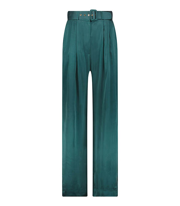 Tuck loose-fitting pants in Jade silk satin Zimmermann