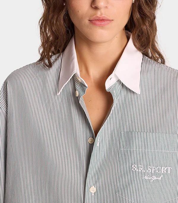 S.R. Sport Oversized White Forest Stripe Sporty & Rich Shirt