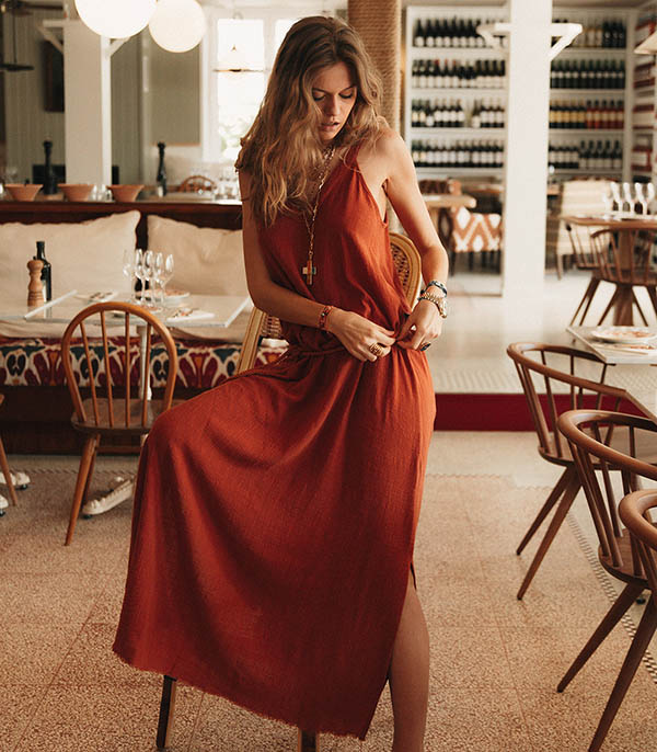 Palma de Mallorca Terracotta long dress Maison Saint Julien