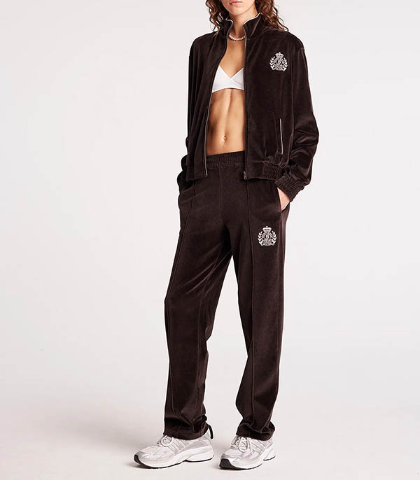 NY Crest Chocolate/Cream Sporty & Rich velour sweatpants