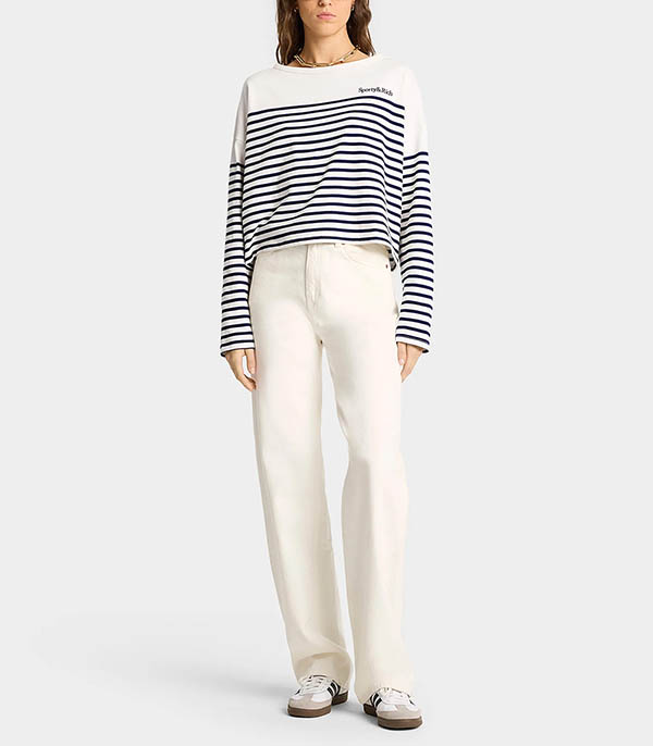 Cropped Serif Logo Marinière Off White Sporty & Rich Sweater