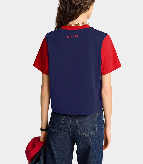 T-shirt Cropped Wellness Club Color Block Navy / Crimson Sporty & Rich