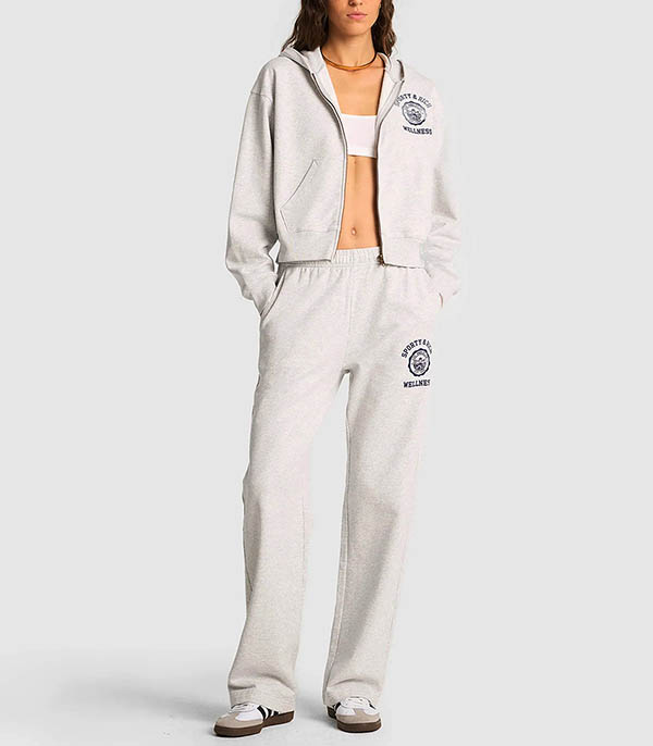 Hoodie Emblem Cropped Zipped Heather Grey Sporty & Rich