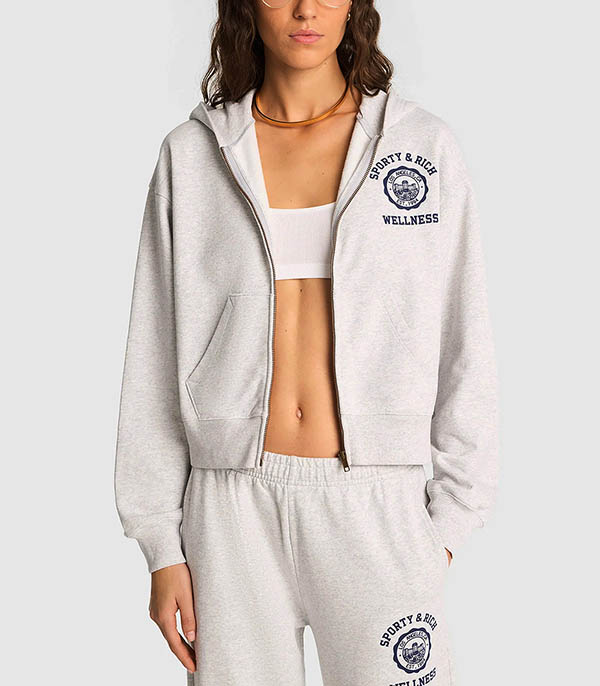 Hoodie Emblem Cropped Zipped Heather Grey Sporty & Rich