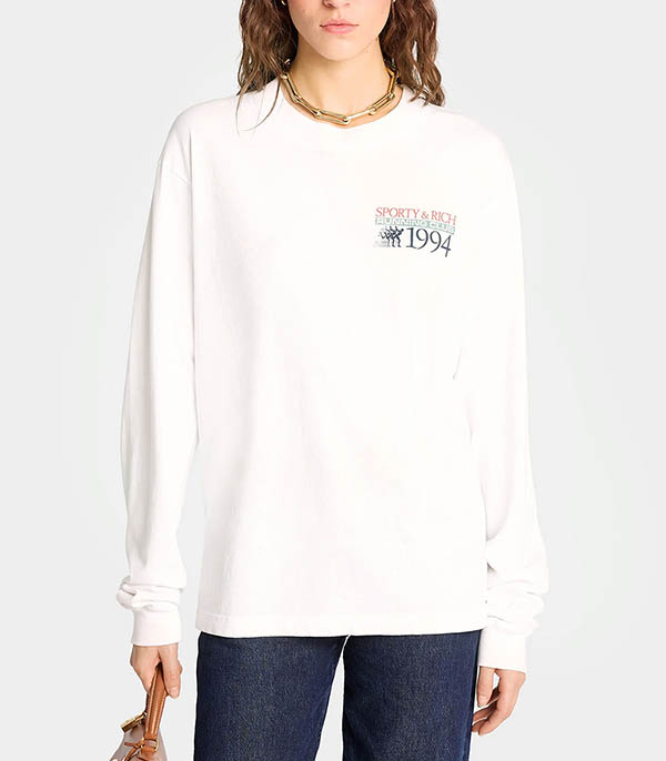 Finish Line White Sporty & Rich long-sleeve T-shirt