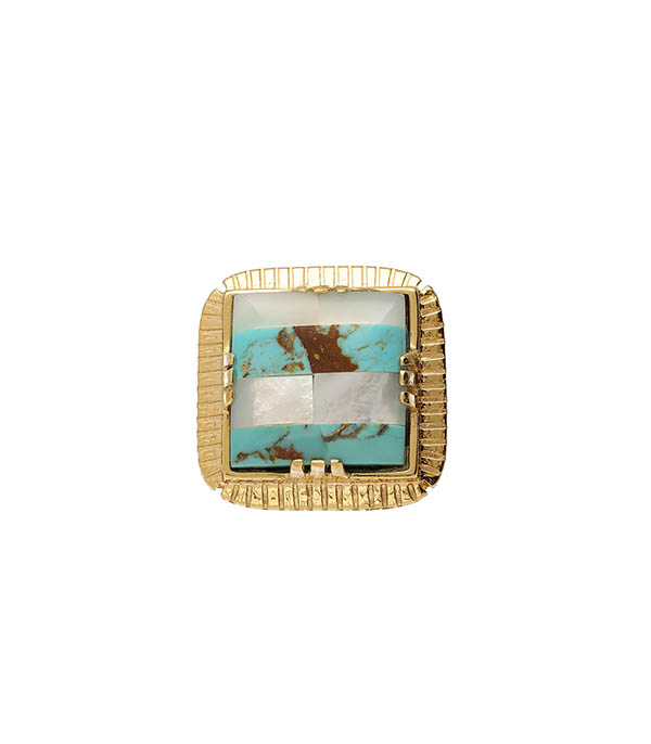 Ring Arty Chevalière Gold/Turquoise/Pearl Gas Bijoux - Size 52