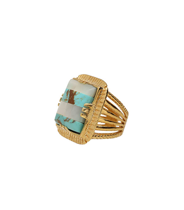 Arty Chevalière Gold/Turquoise/Pearl Ring Gas Bijoux