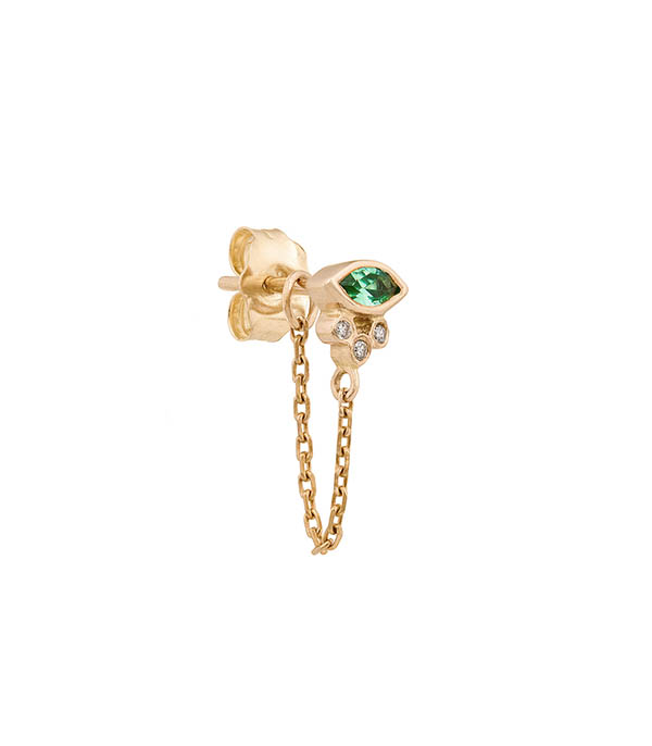Earring, single chain, marquise emerald and diamonds, Céline Daoust