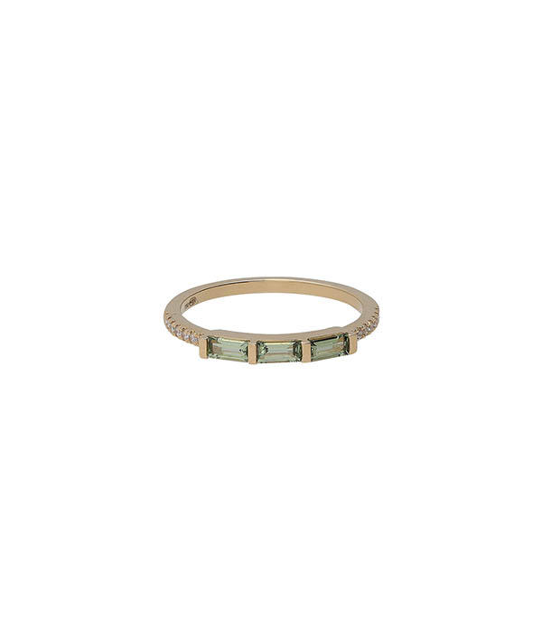 Khaki Baguette Gold Diamond and Sapphire Trilogy Ring And... Paris