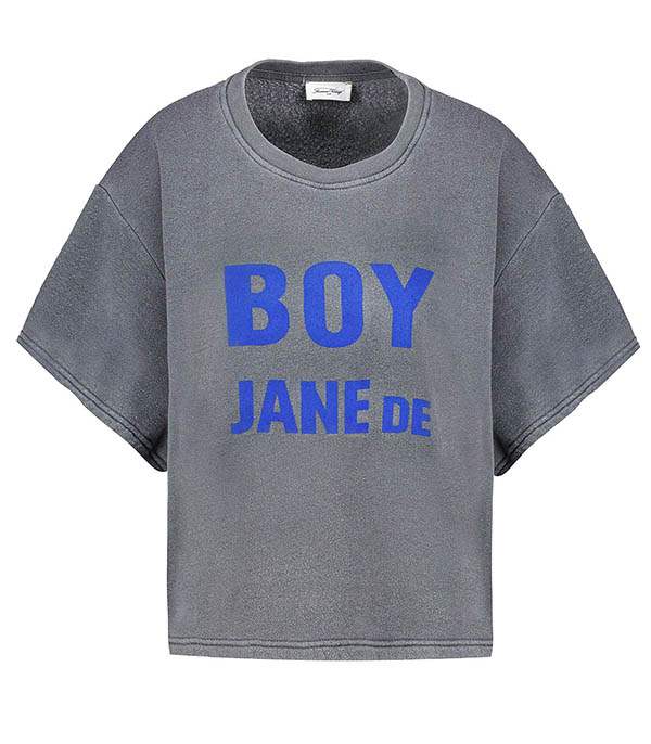 Crop Boy Jane De Printed Sweatshirt Vintage Carbon Blue American Vintage