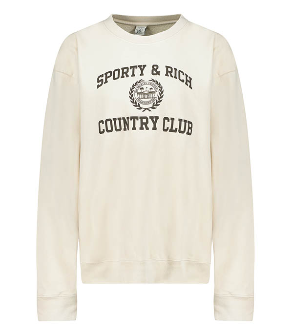 Sweatshirt Varsity Crest Crewneck Cream Chocolate Sporty & Rich