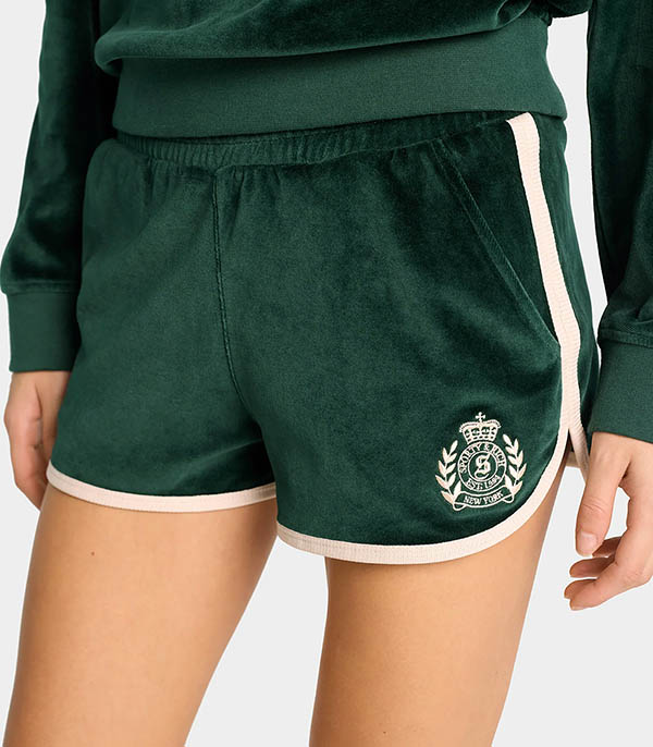 NY Crest Velour Forest/Cream Sporty & Rich shorts