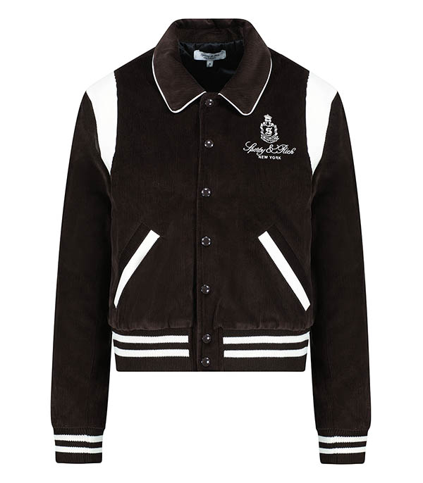 Vendome Corduroy Varsity Jacket Chocolate/White Sporty & Rich