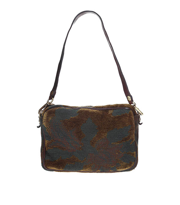 Mini Shoulder Bag in Jacquard and Black Leather Campomaggi