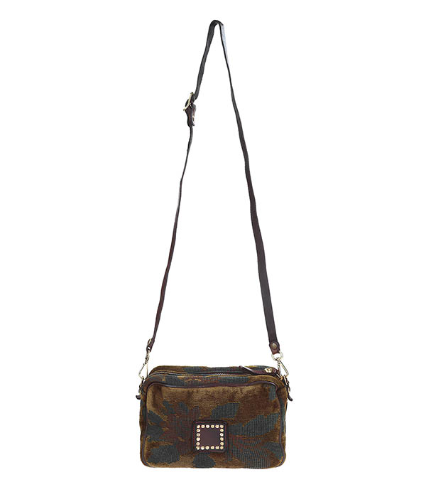 Mini Shoulder Bag in Jacquard and Black Leather Campomaggi