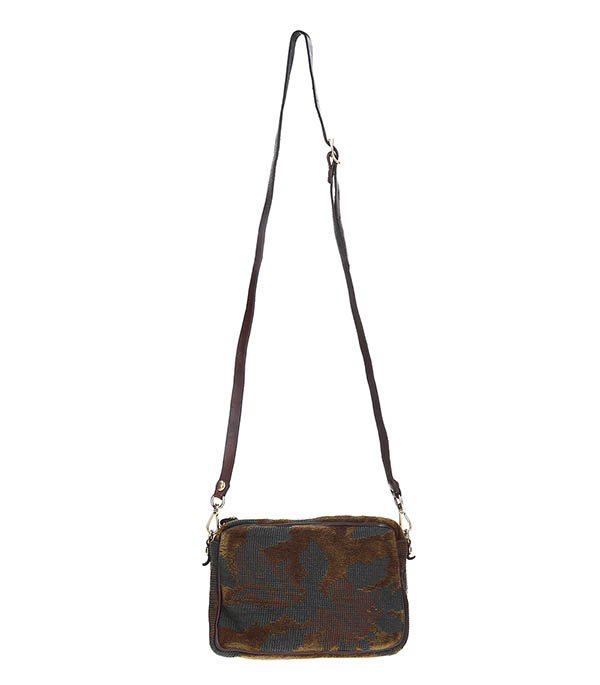 Mini Shoulder Bag in Jacquard and Black Leather Campomaggi