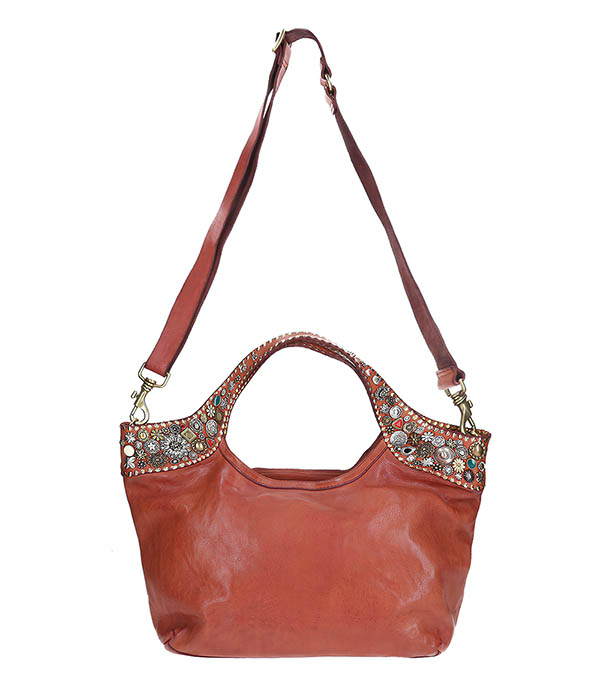 Camel Leather Tote with Vintage Campomaggi Studs