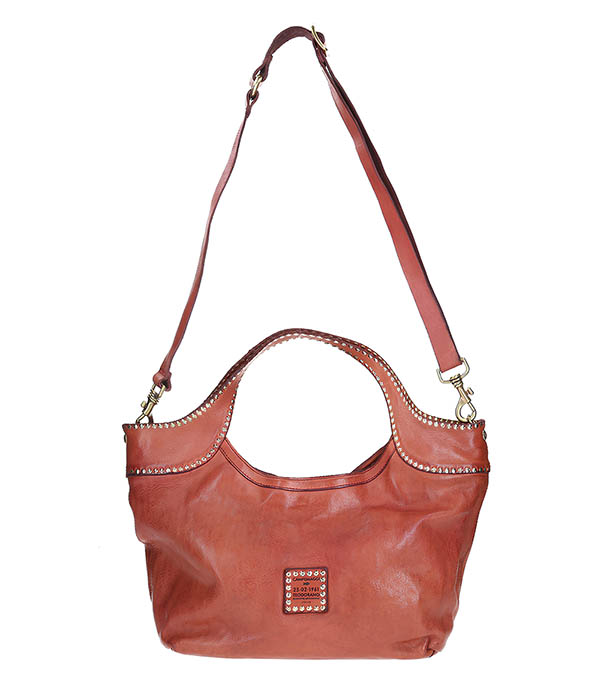 Camel Leather Tote with Vintage Campomaggi Studs