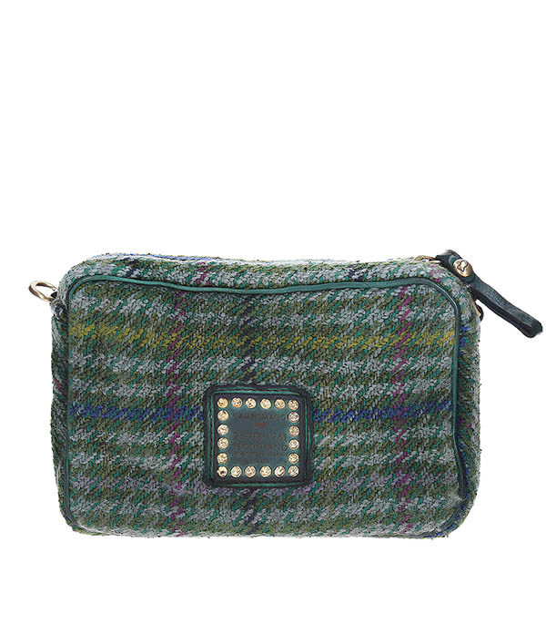 Mini Sac Bandoulière en Jacquard et Cuir Vert Campomaggi