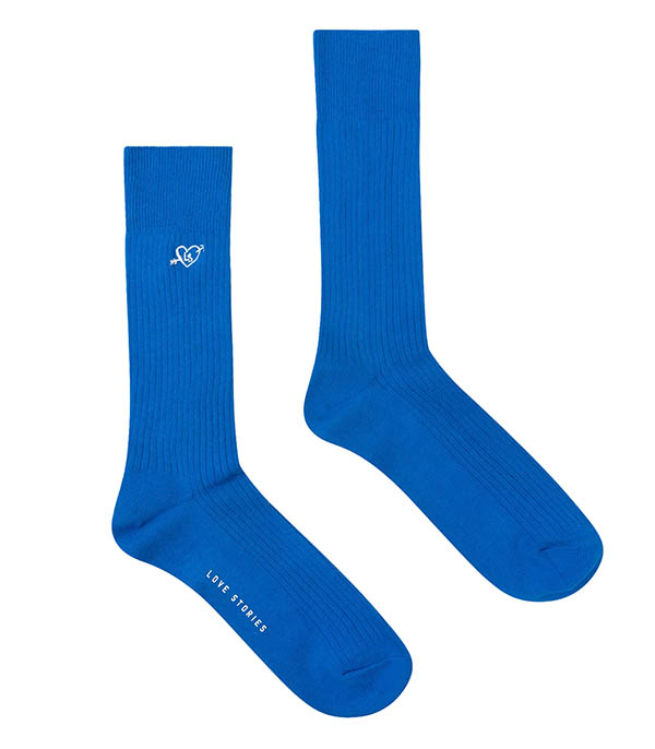 Rib Blue Socks Love Stories