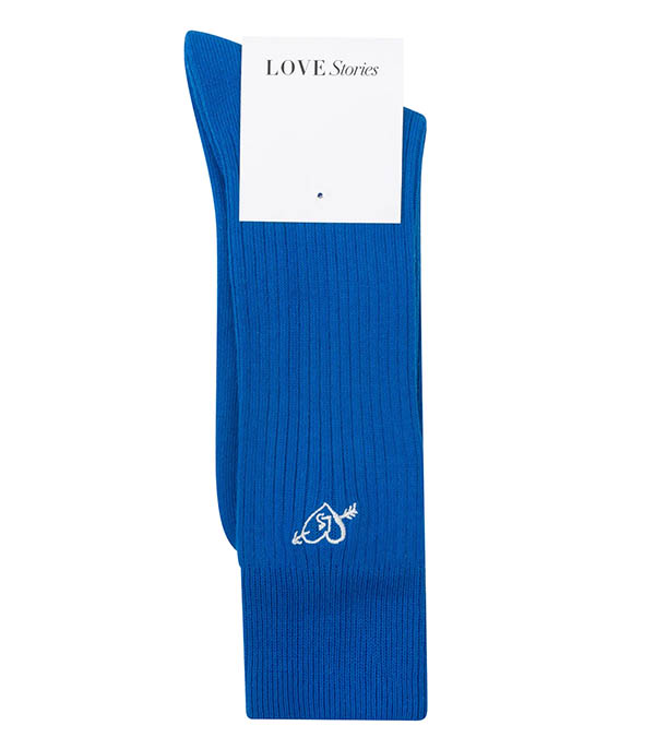 Rib Blue Socks Love Stories