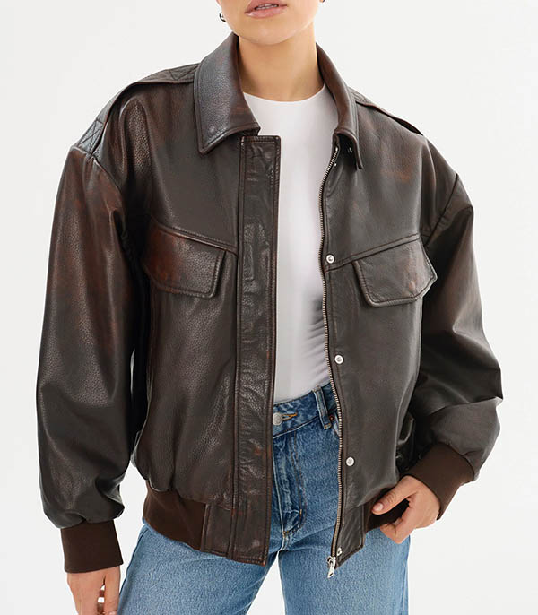 Leather bomber Trevanna Rub Off Brown LAMARQUE