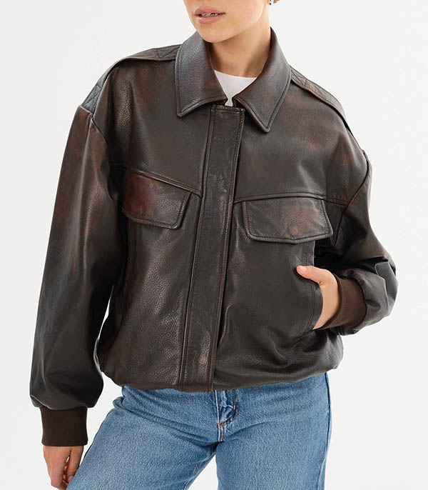 Bomber en cuir Trevanna Rub Off Brown LAMARQUE