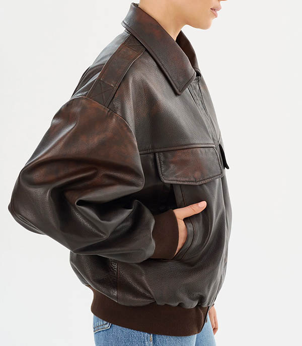 Bomber en cuir Trevanna Rub Off Brown LAMARQUE