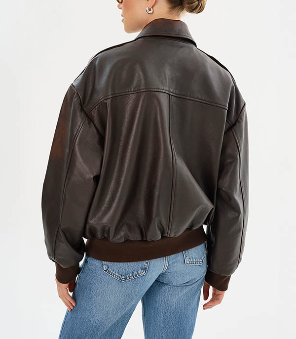 Bomber en cuir Trevanna Rub Off Brown LAMARQUE