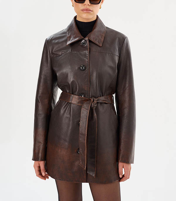 Marlowe leather trench coat Rub Off Brown LAMARQUE