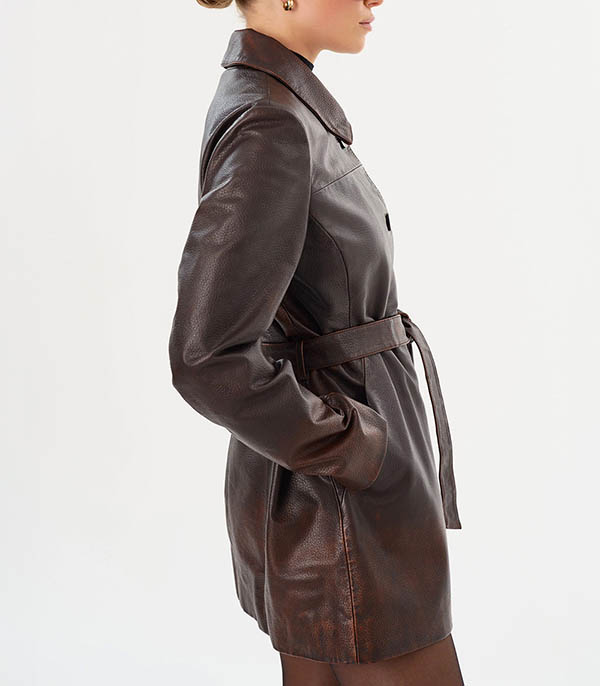 Marlowe leather trench coat Rub Off Brown LAMARQUE