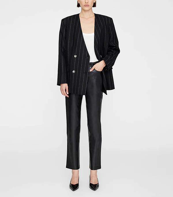 Blazer Maron Dark Grey Pinstripe Anine Bing