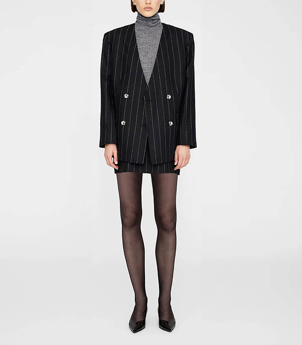 Blazer Maron Dark Grey Pinstripe Anine Bing