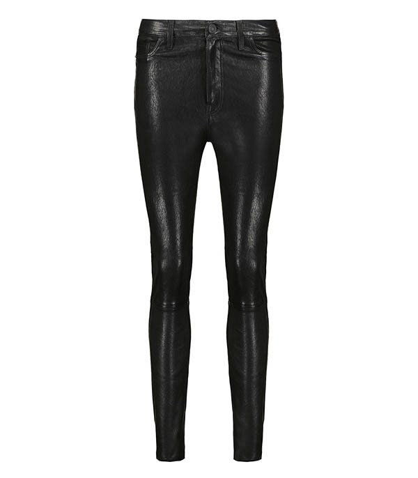 Pantalon en Cuir Barbara High Rise Slim Noir Hudson