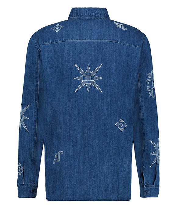 Trin Denim Beo Embroidery Blue Wax London shirt