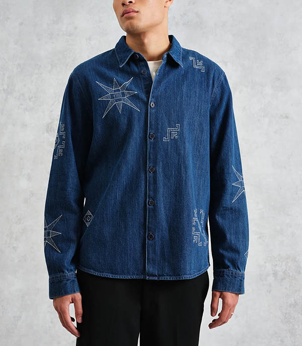 Trin Denim Beo Embroidery Blue Wax London shirt