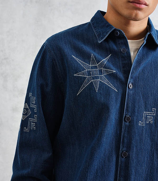 Trin Denim Beo Embroidery Blue Wax London shirt