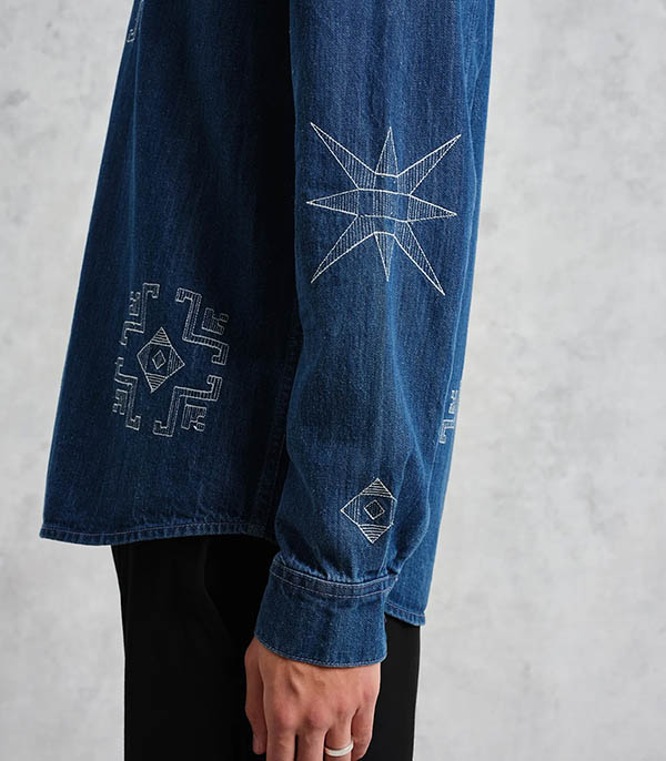 Trin Denim Beo Embroidery Blue Wax London shirt