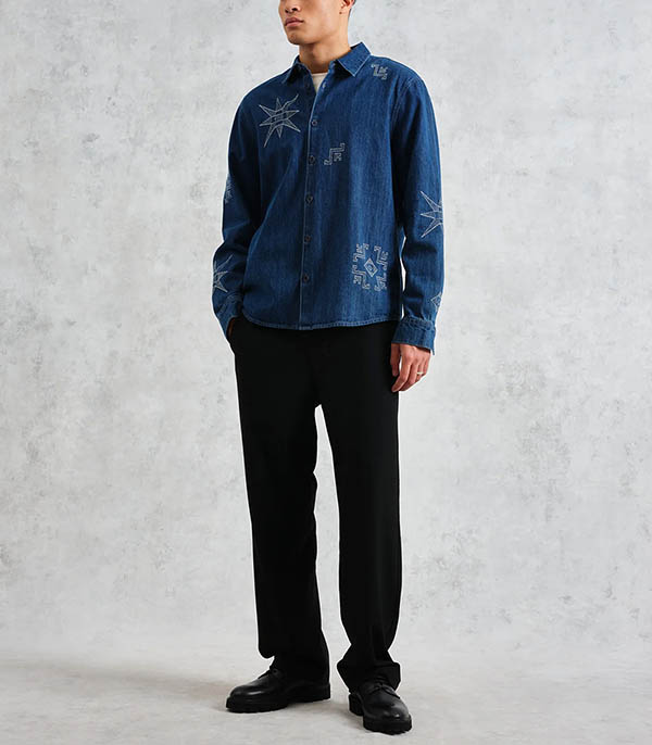 Trin Denim Beo Embroidery Blue Wax London shirt