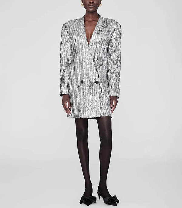 Veneda Silver Sequin Blazer Dress Anine Bing