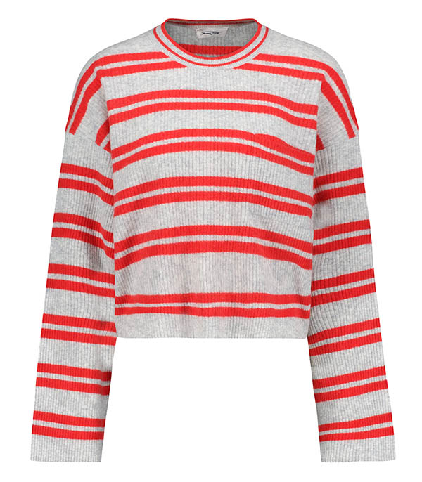 Roaxow Sweater Heather Grey with Red Stripes American Vintage