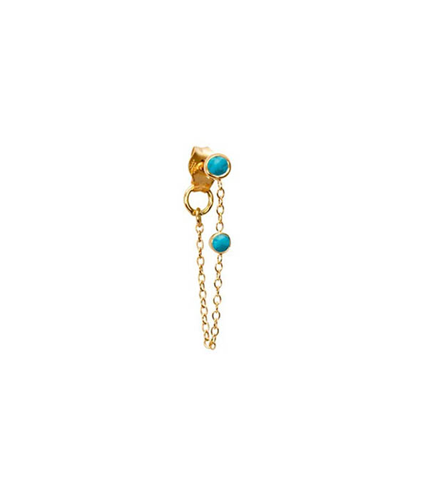 Boucle d'oreille chaîne or jaune et 2 turquoises And... Paris