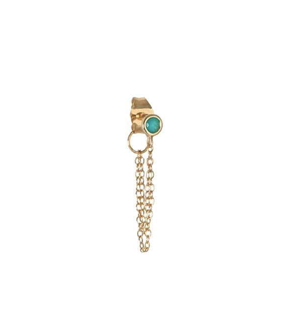 Boucle d'oreille double chaîne or jaune et 1 turquoise And... Paris