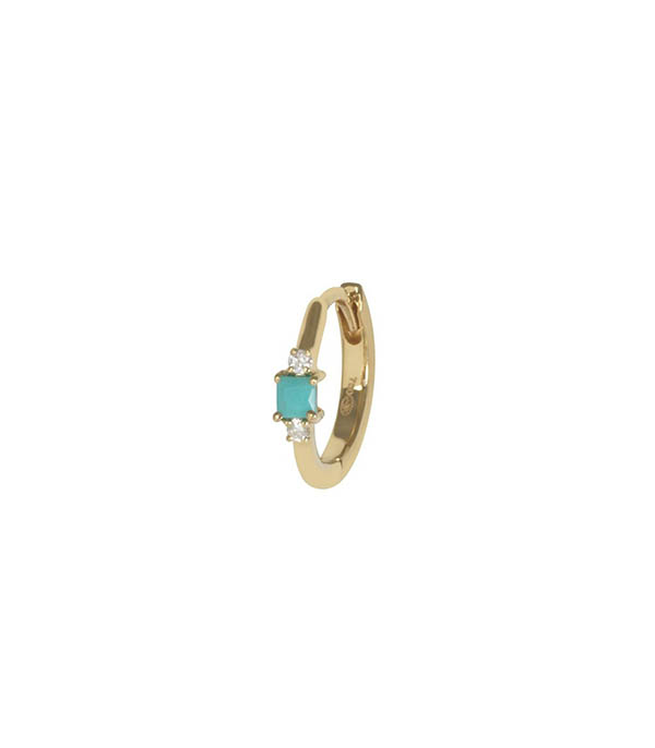 Mini-créole Solitaire Or jaune Diamants et Turquoise Princesse And... Paris