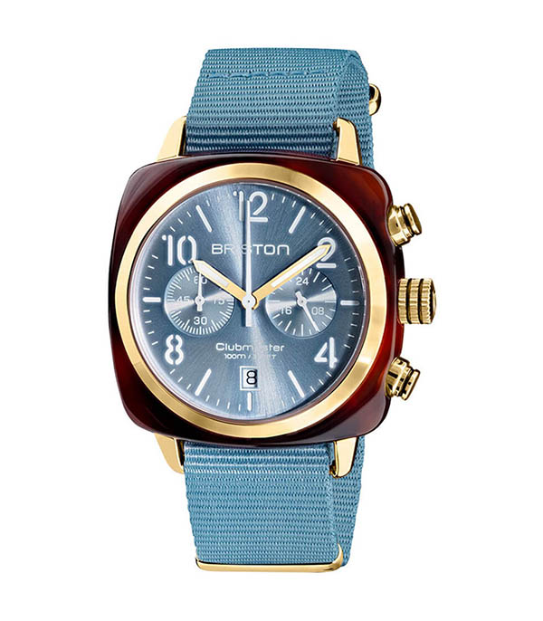 Montre Clubmaster Classic acétate Chrono or jaune - Bleu glacier soleillé Briston