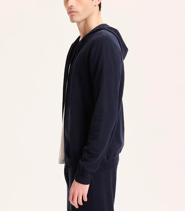 Gilet Homme Marine Col Capuche Manches Longue Majestic Filatures